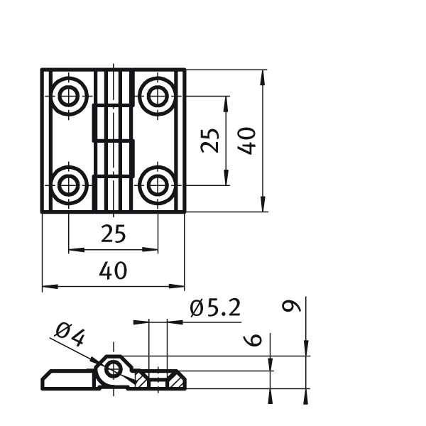 Scharnier Metallscharnier Anschraubscharnier Zinkdruckguss GD-Zn 40 x 40 mm 270° schwarz